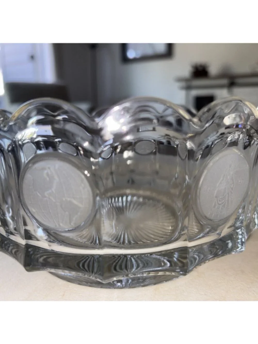 Vintage Fostoria Liberty Coin Round Clear Bowl-7.25” Diameter-No Chips!